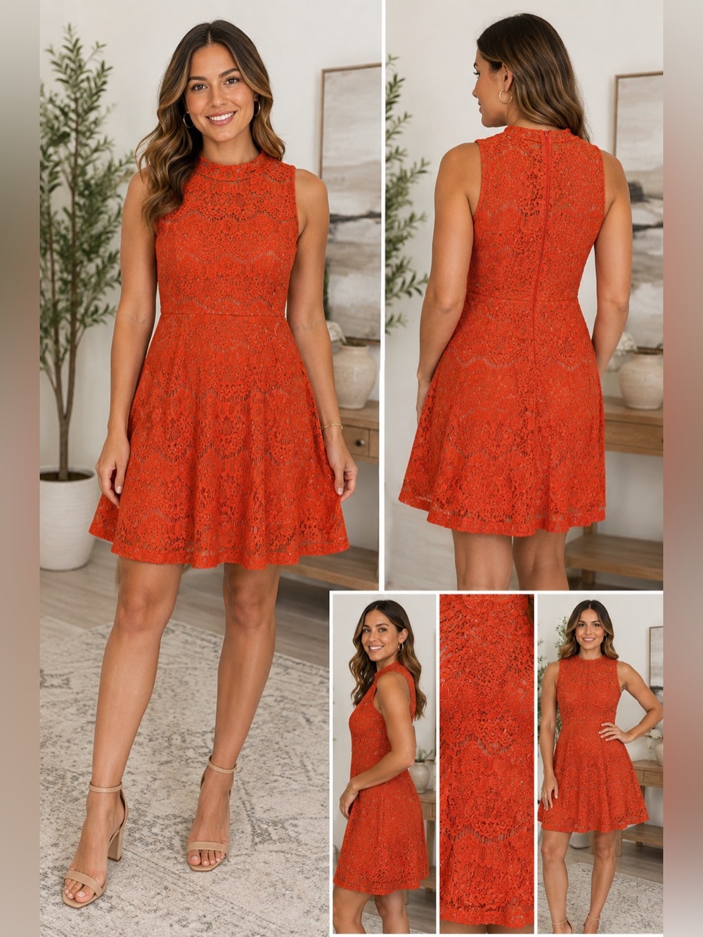 love FiRE Coral-Orange Floral Lace Dress
